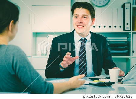 Male speaking with female Male speaking with female 36723625