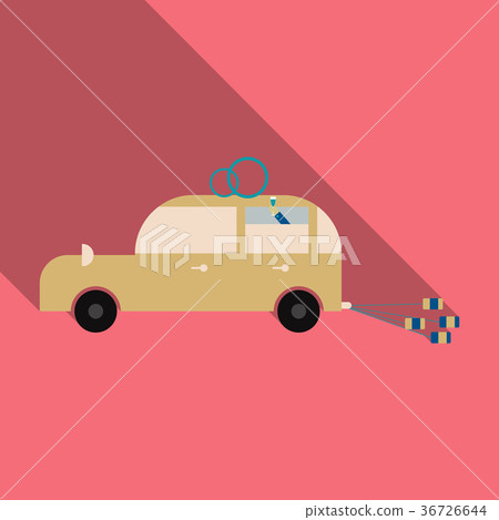 Newlywed couple is driving a vintage convertible 36726644