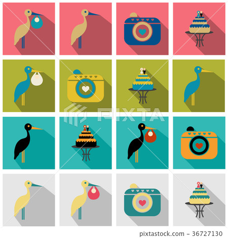 Set of weddings icons in flat style with shadow Set of weddings icons in flat style with shadow 36727130