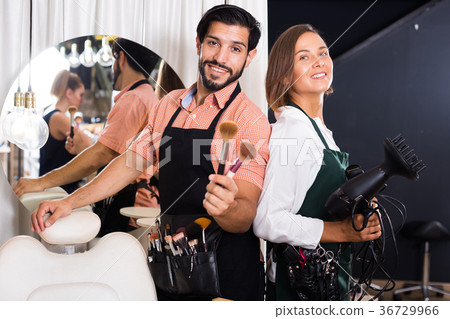 woman hairdresser and man makeup artist 36729966