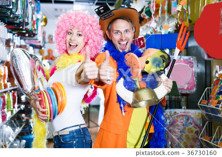 Smiling man and woman happy with the purchases Smiling man and woman happy with the purchases 36730160