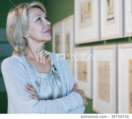 woman in art museum near the painting woman in art museum near the painting 36730538