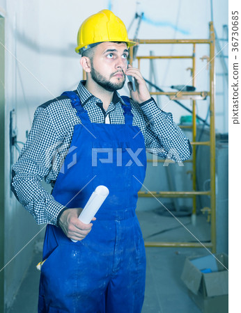 Worker is speaking report about work Worker is speaking report about work 36730685
