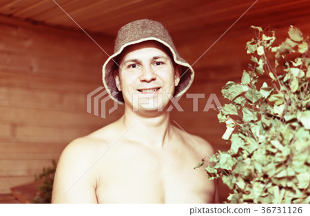 Man taking steam in sauna 36731126