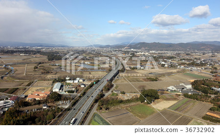 Aerial view Expressway S-curve Oita Expressway Asakura City 36732902