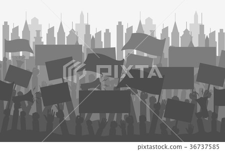 Silhouette crowd of people protesters. Silhouette crowd of people protesters. 36737585