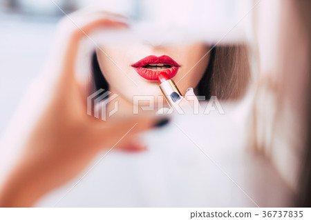red lipstick makeup sensual provocative woman 36737835