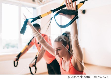 Sportswear streching training couple gym concept. Sportswear streching training couple gym concept. 36737875