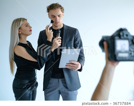 backstage teamwork filming tv presenter concept backstage teamwork filming tv presenter concept 36737884