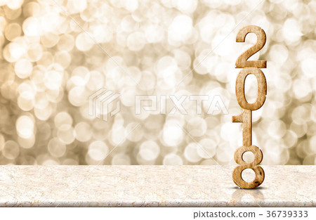 Happy new year 2018 wood on marble table 36739333