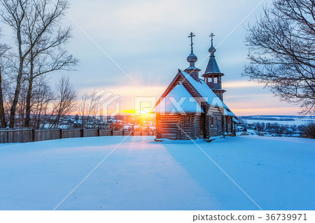 Russian church in winter forest Russian church in winter forest 36739971