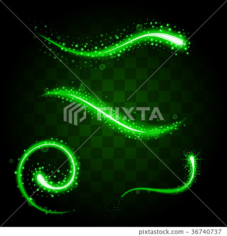 Set of tails of light green glittering stardust 36740737