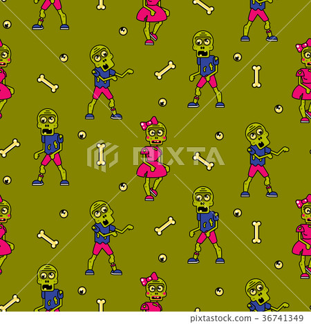 Zombie cartoon teen couple seamless pattern. Zombie cartoon teen couple seamless pattern. 36741349