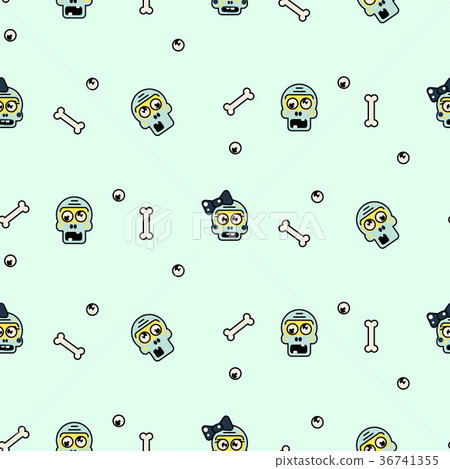 Zombie head cartoon cute couple seamless pattern. Zombie head cartoon cute couple seamless pattern. 36741355