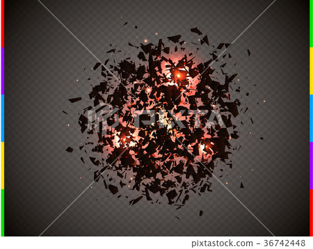 Abstract explosion cloud pieces with flare sparks 36742448