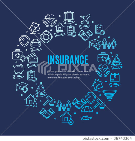 Insurance Round Design Template Line Icon Concept 36743364