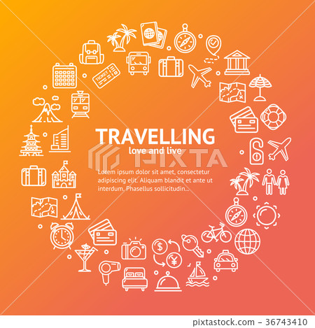 Travel Round Design Template Line Icon Concept 36743410