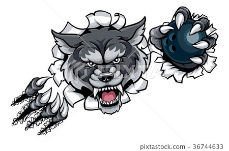 Wolf Bowling Mascot Breaking Background 36744633