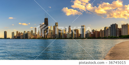 Chicago skyline at sunset viewed from North Avenue Chicago skyline at sunset viewed from North Avenue 36745015