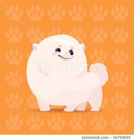 Dog Pomerian Happy Cartoon Sitting Over Footprints 36748095