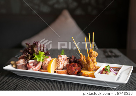 Chicken Satay with peanut sauce Thai cuisine Chicken Satay with peanut sauce Thai cuisine 36748533