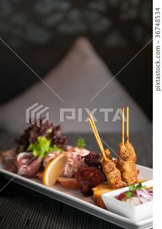 Chicken Satay with peanut sauce Thai cuisine 36748534