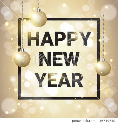 Happy New Year Decoration Golden Balls Over 36749730
