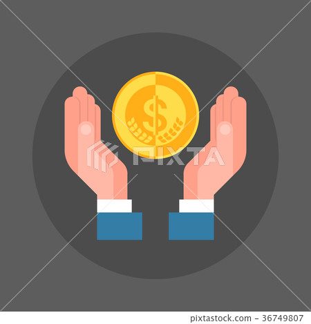 Business Man Hand Holding Coin Icon Savings And - Stock Illustration ...
