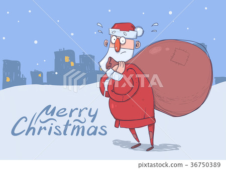 Christmas card of funny confused Santa Claus with 36750389