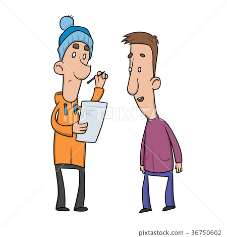 Man in hoody conducts an opinion poll. Guy in 36750602