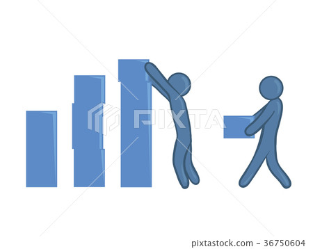 Abstract men organizing boxes in high stacks. Blue 36750604