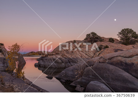 Moonrise Over Lake at sunset 36750639