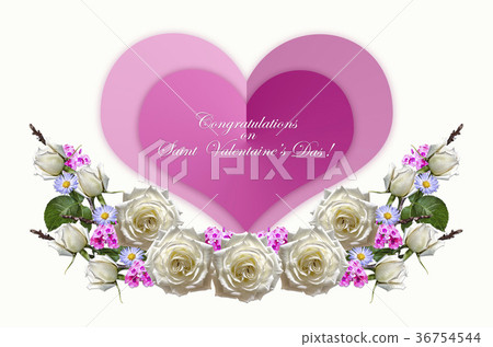Garland of roses and  phloxes with two pink hearts 36754544