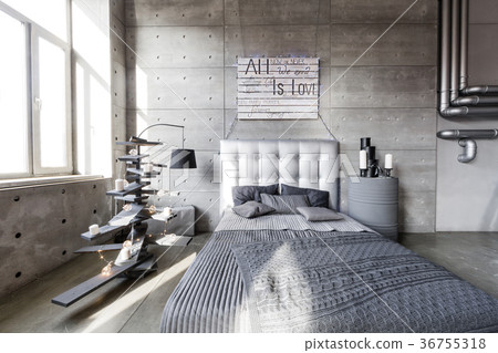 Modern empty bedroom in loft style with grey 36755318