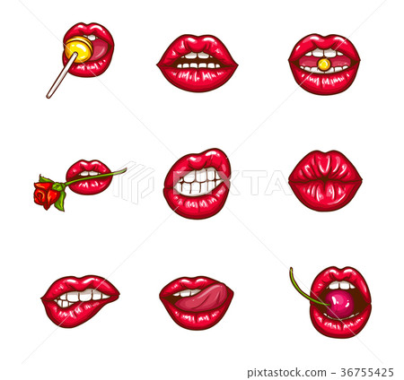Set of sexy female lips in red glossy lipstick 36755425