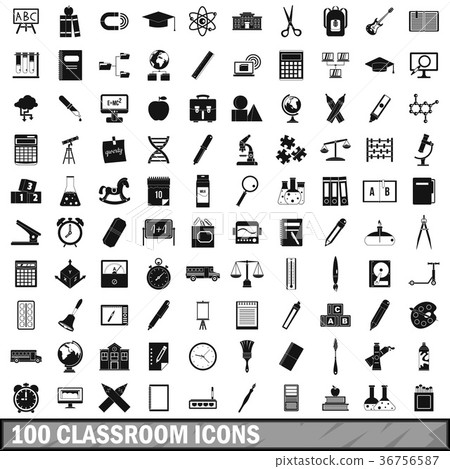 100 classroom icons set, simple style 100 classroom icons set, simple style 36756587