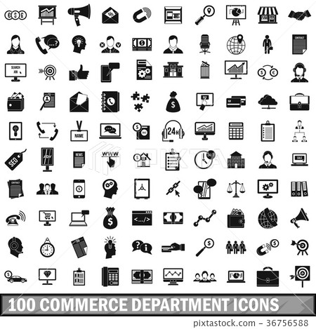 100 commerce department icons set, simple style 100 commerce department icons set, simple style 36756588