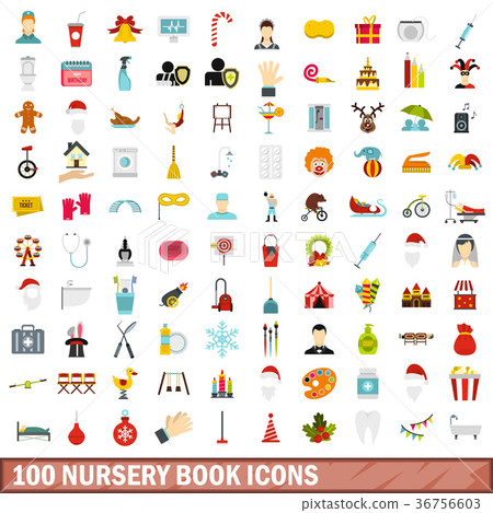 100 nursery book icons set, flat style 36756603