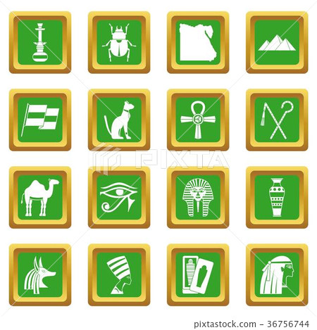 Egypt travel items icons set green Egypt travel items icons set green 36756744