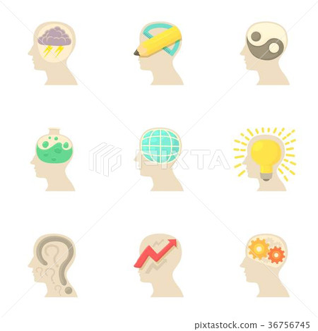 Thoughts inside man head icons set, cartoon style Thoughts inside man head icons set, cartoon style 36756745