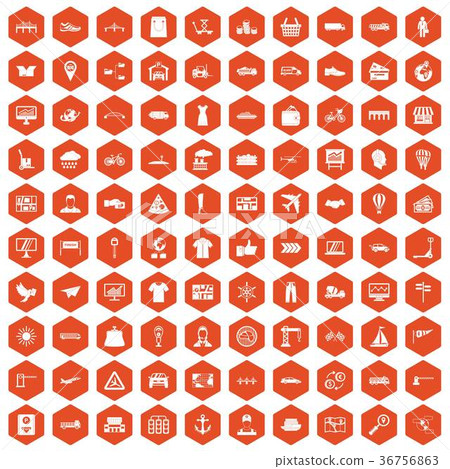 100 logistic and delivery icons hexagon orange 36756863