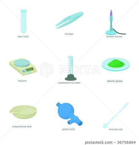 Chemistry icons set, cartoon style 36756864