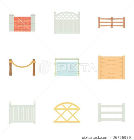 Different fence icons set, cartoon style Different fence icons set, cartoon style 36756989