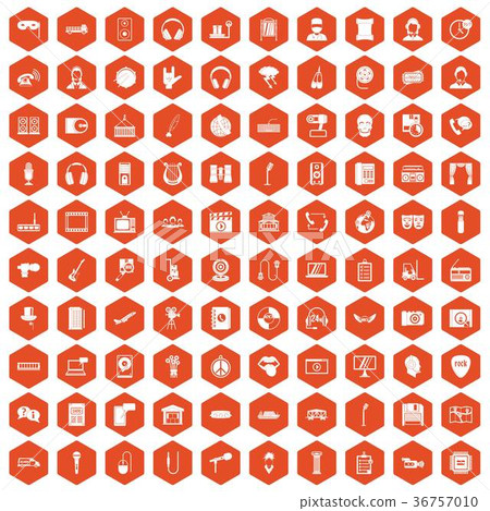 100 microphone icons hexagon orange 36757010