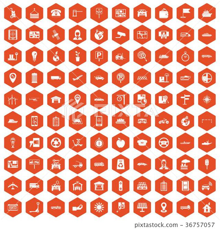 100 navigation icons hexagon orange 36757057