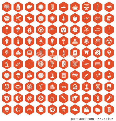 100 moon icons hexagon orange 36757106