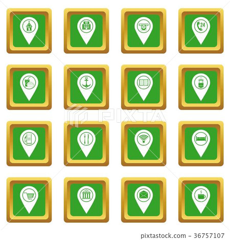 Points of interest icons set green 36757107