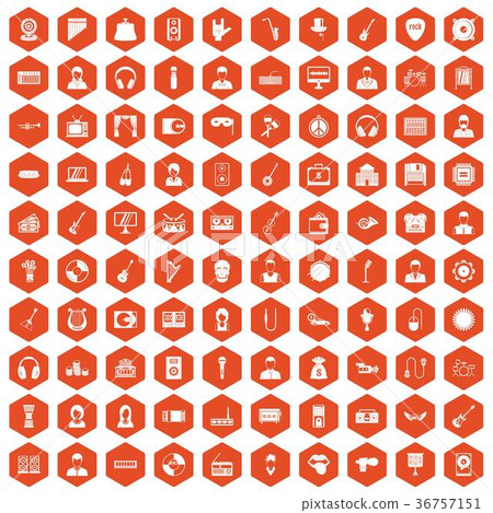 100 music icons hexagon orange 100 music icons hexagon orange 36757151
