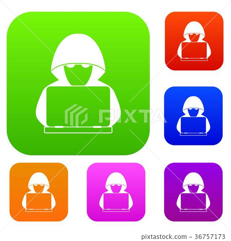 Computer hacker with laptop set collection 36757173