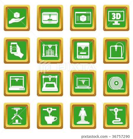 3D Printing icons set green 36757290